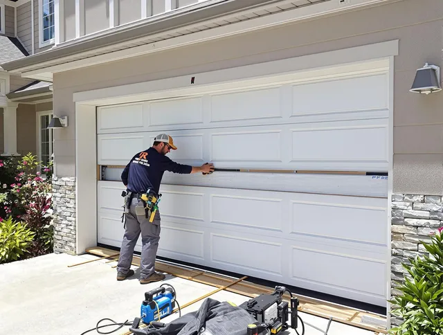 Ellington Garage Door Repair team performing complete garage door replacement at Ellington residence