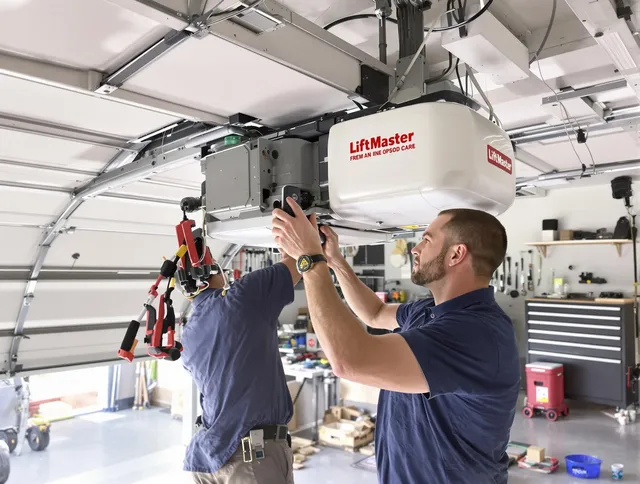 Ellington Garage Door Repair technician performing advanced diagnostics on garage opener in Ellington