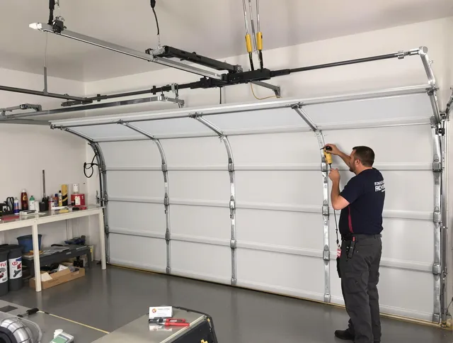 Ellington Garage Door Repair certified technician performing overhead door system repair in Ellington
